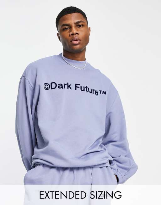 ASOS Dark Future - Oversized sweatshirt met ballonmouwen en logoprint in blauw, deel van co-ord set