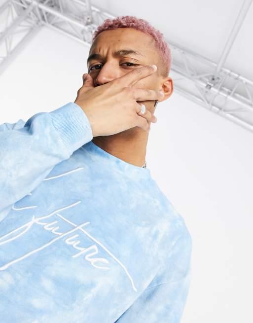 ASOS Dark Future - Oversized co-ord set in blauw met wassing en logoprint, 2 van 3