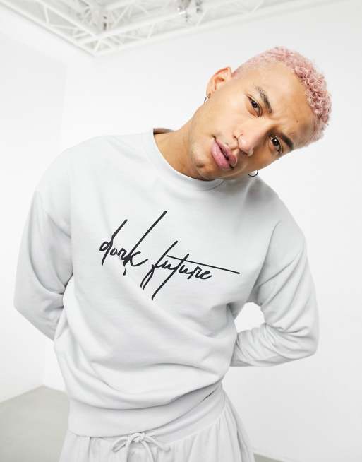 ASOS Dark Future - Oversized sweatshirt met logoprint in grijs, deel van co-ord set