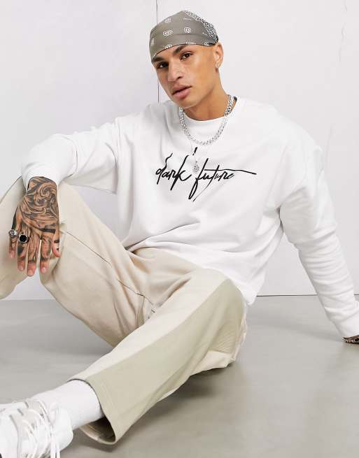 ASOS Dark Future - Oversized sweatshirt met logoprint in wit