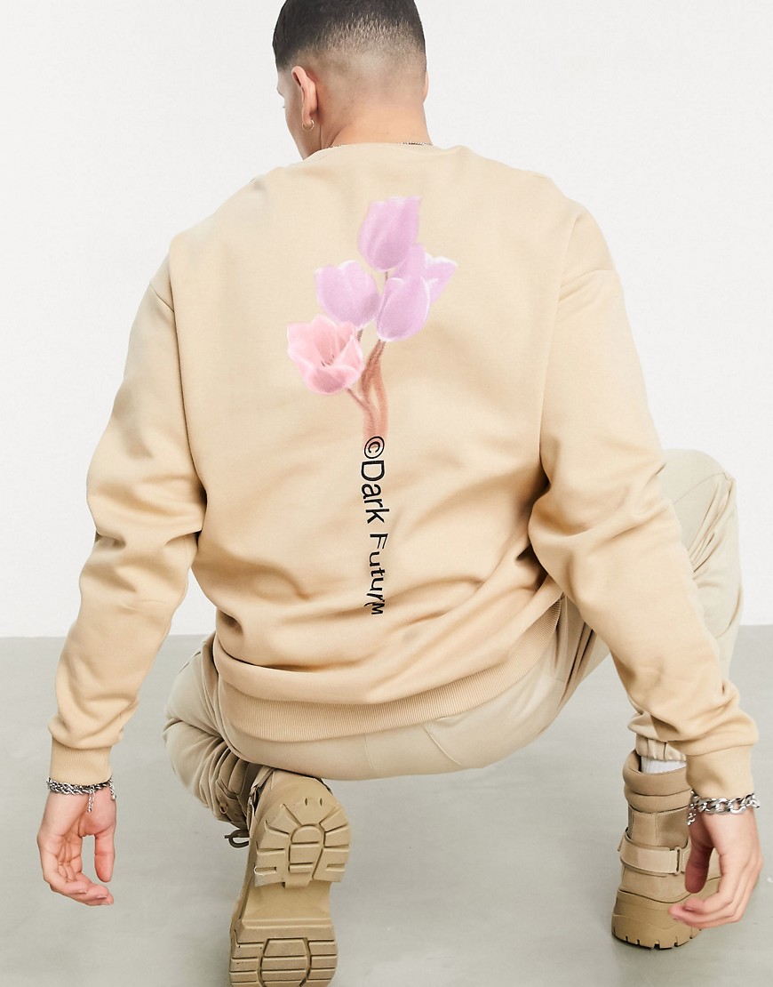 ASOS Dark Future - Oversized sweatshirt met logoprint op de achterkant in beige