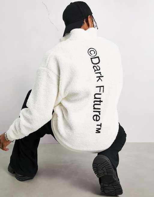 ASOS Dark Future - Oversized sweatshirt van teddy borg met rits en opstaande boord in beenwit