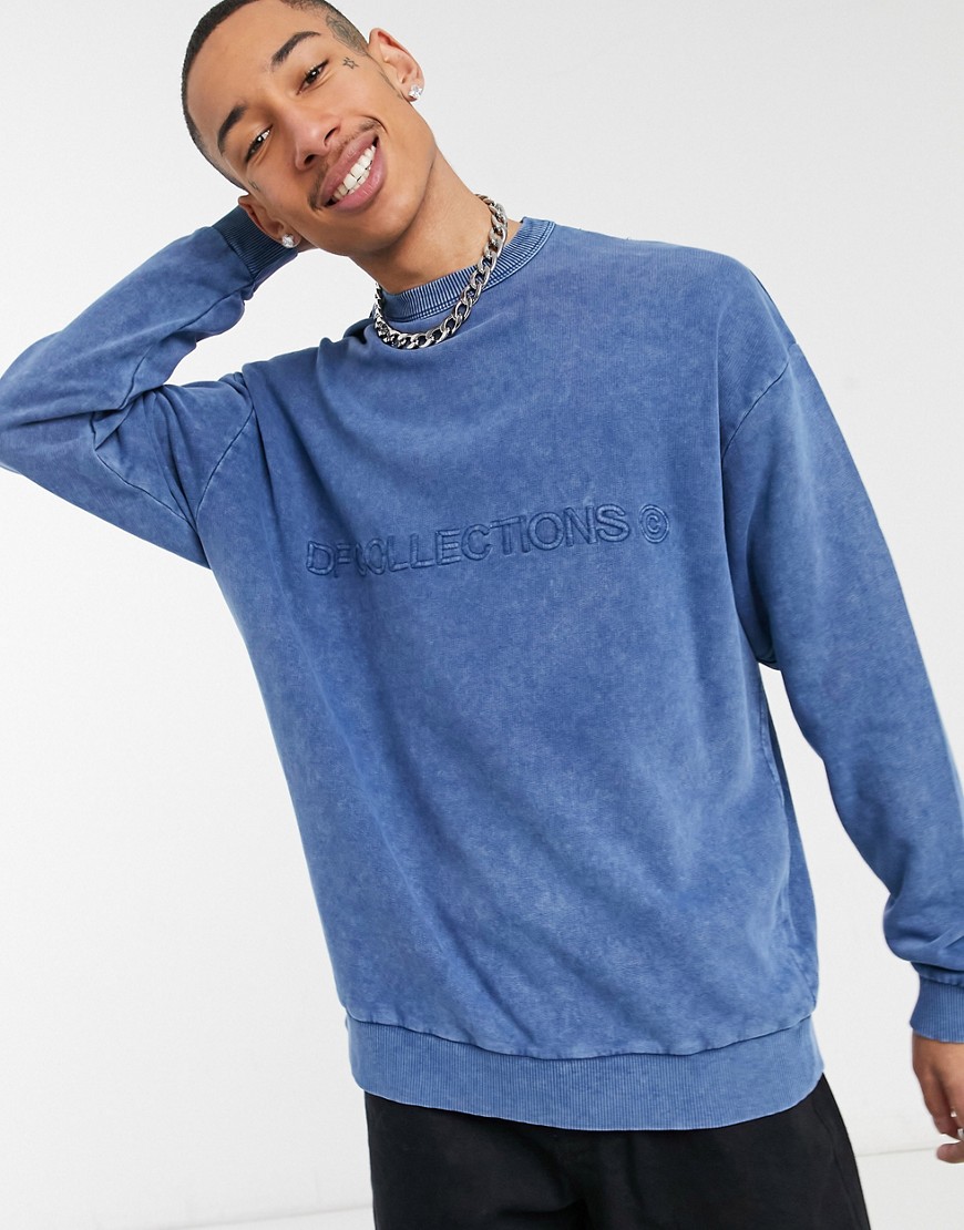 ASOS Dark Future oversized sweatshirt with embroidered logo in blue wash-Navy