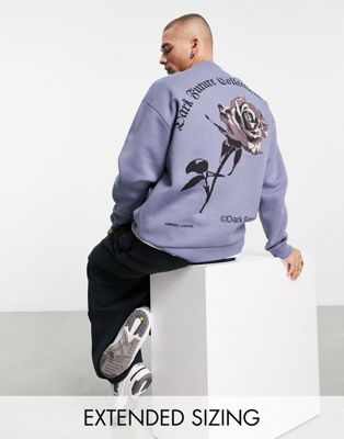 ASOS Dark Future oversized sweatshirt with flower graphic print in slate blue - ASOS Price Checker
