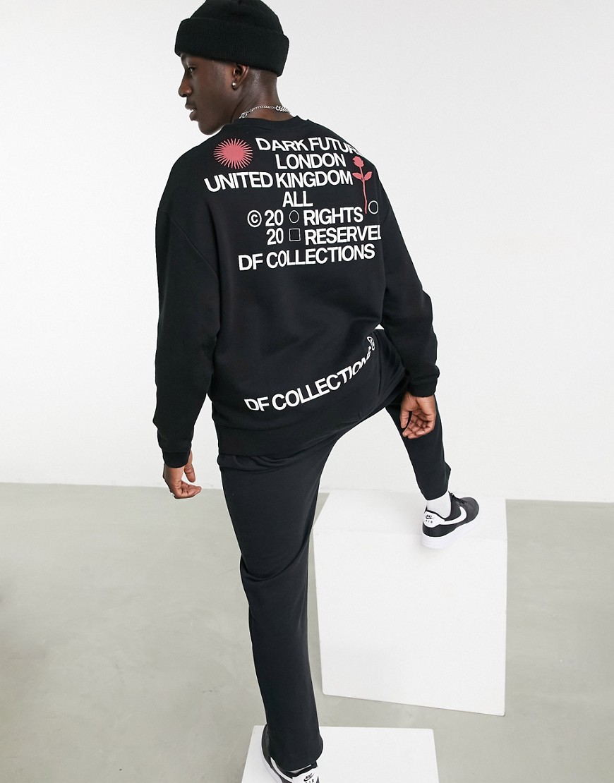 ASOS Dark Future oversized sweatshirt with front and back text print in black