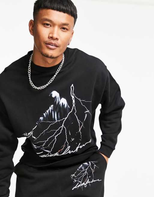 ASOS Dark Future oversized sweatshirt with front graphic print in black - part of a set