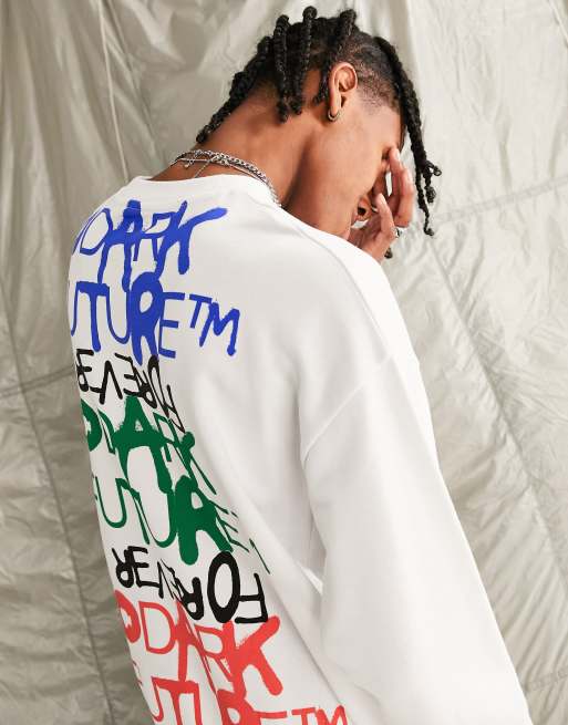 ASOS Dark Future Oversized T-Shirt with Graffiti Logo Graphic Front Print in White