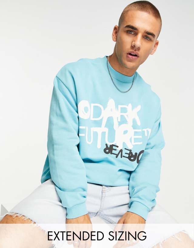 ASOS Dark Future oversized sweatshirt with large back logo graffiti graphic print in white - part of a set