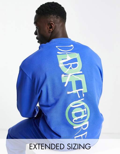 ASOS Dark Future oversized sweatshirt with logo graphic back print in blue (part of a set)