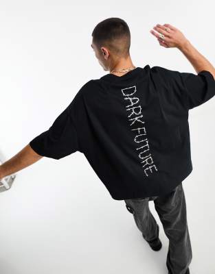 ASOS Dark Future oversized t-shirt in black with barbed wire logo