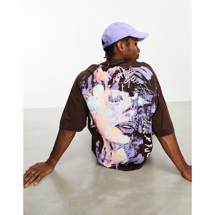ASOS Dark Future Oversized T-Shirt with All Over Graffiti Logo Print in Blue