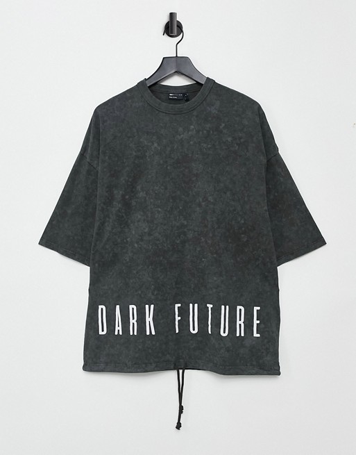 ASOS Dark Future oversized t-shirt in charcoal with back print and drawcord