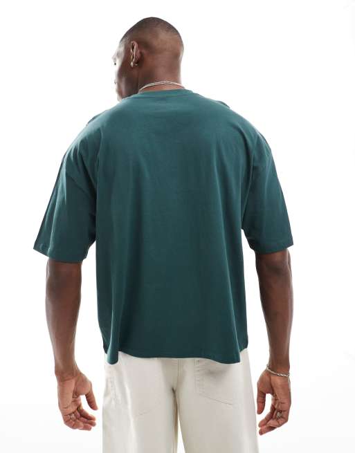 ASOS Dark Future oversized T-shirt in dark green with chest