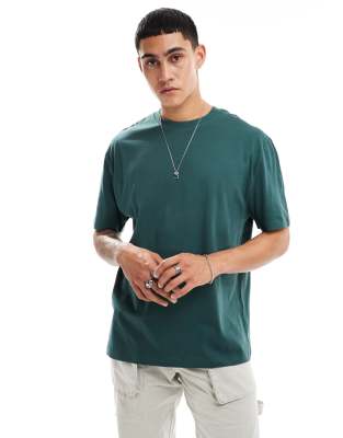 ASOS Dark Future oversized t-shirt in dark green with logo back print