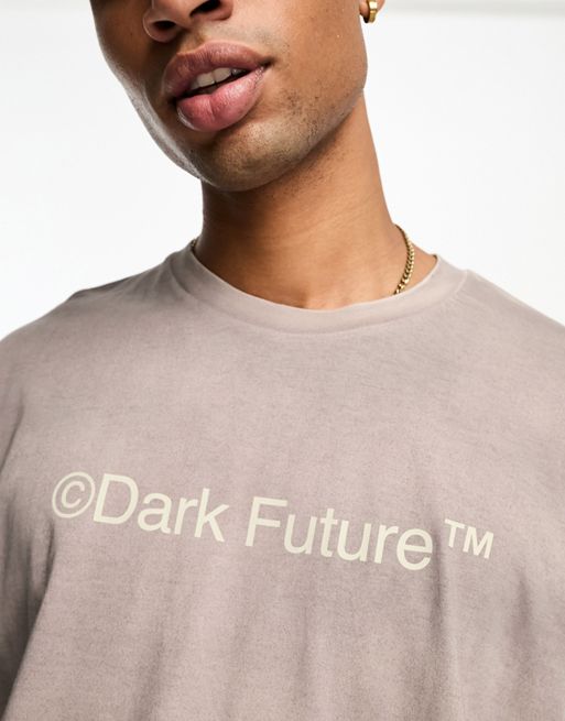 ASOS Dark Future oversized T-shirt in gray wash with front print