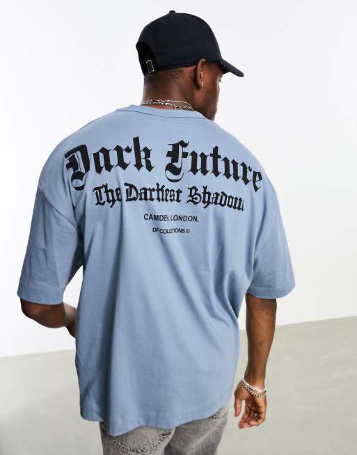 ASOS Dark Future oversized T-shirt in gray with logo back print