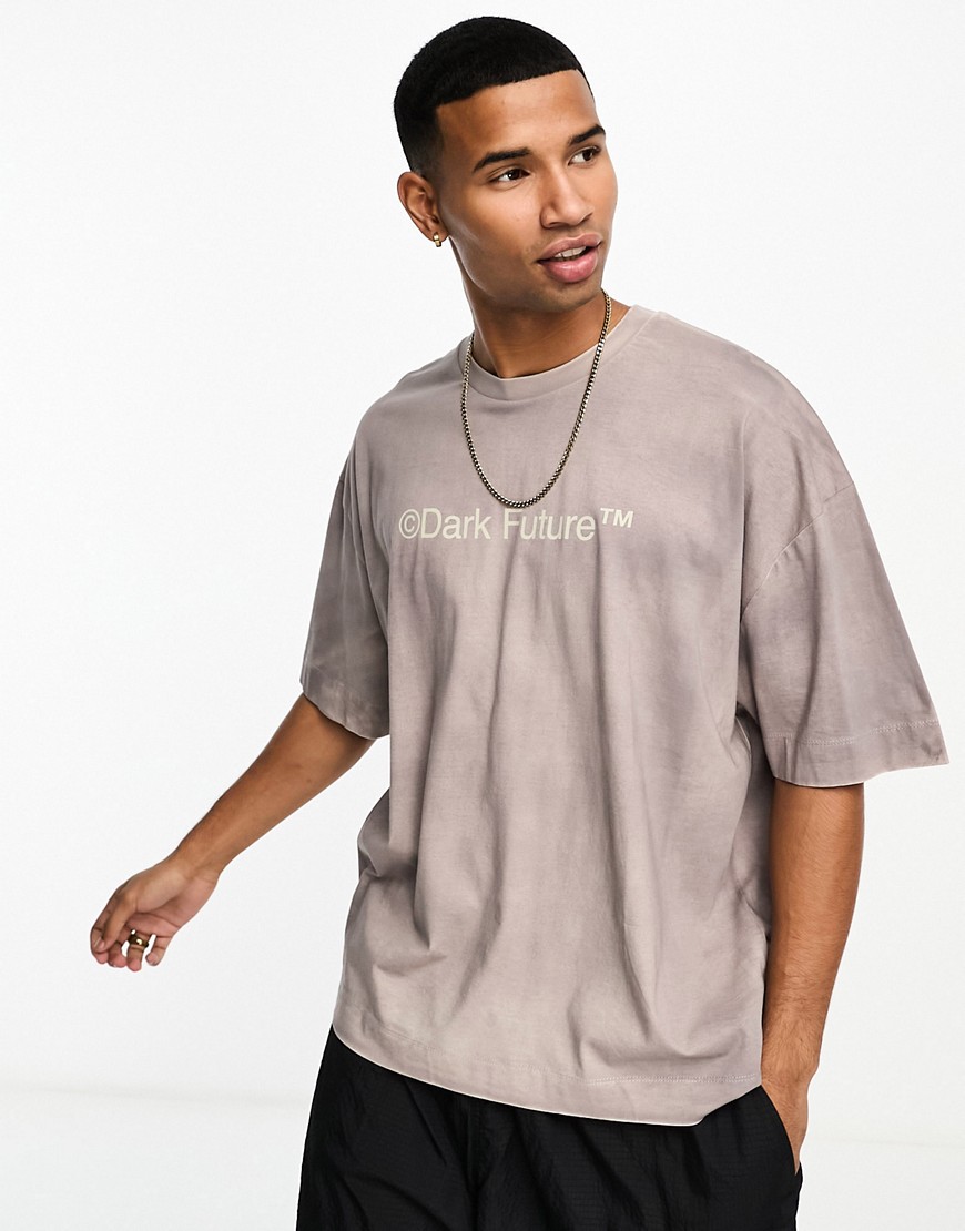 ASOS Dark Future oversized t-shirt in grey wash with front print