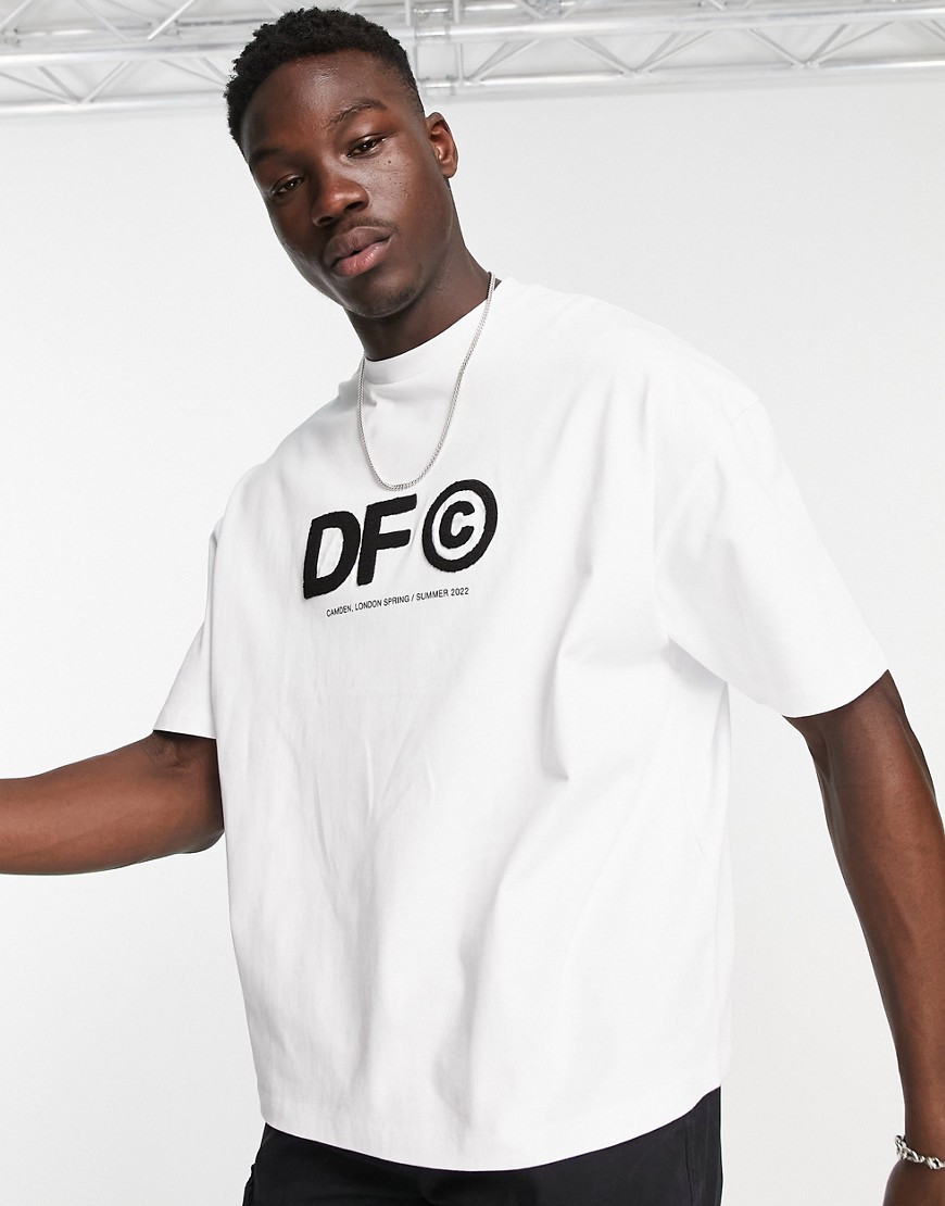 ASOS Dark Future oversized T-shirt in heavyweight jersey with boucle applique logo in white