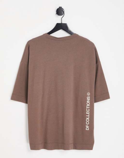 ASOS Dark Future oversized t-shirt in heavyweight jersey with logo prints in brown, 3 of 4