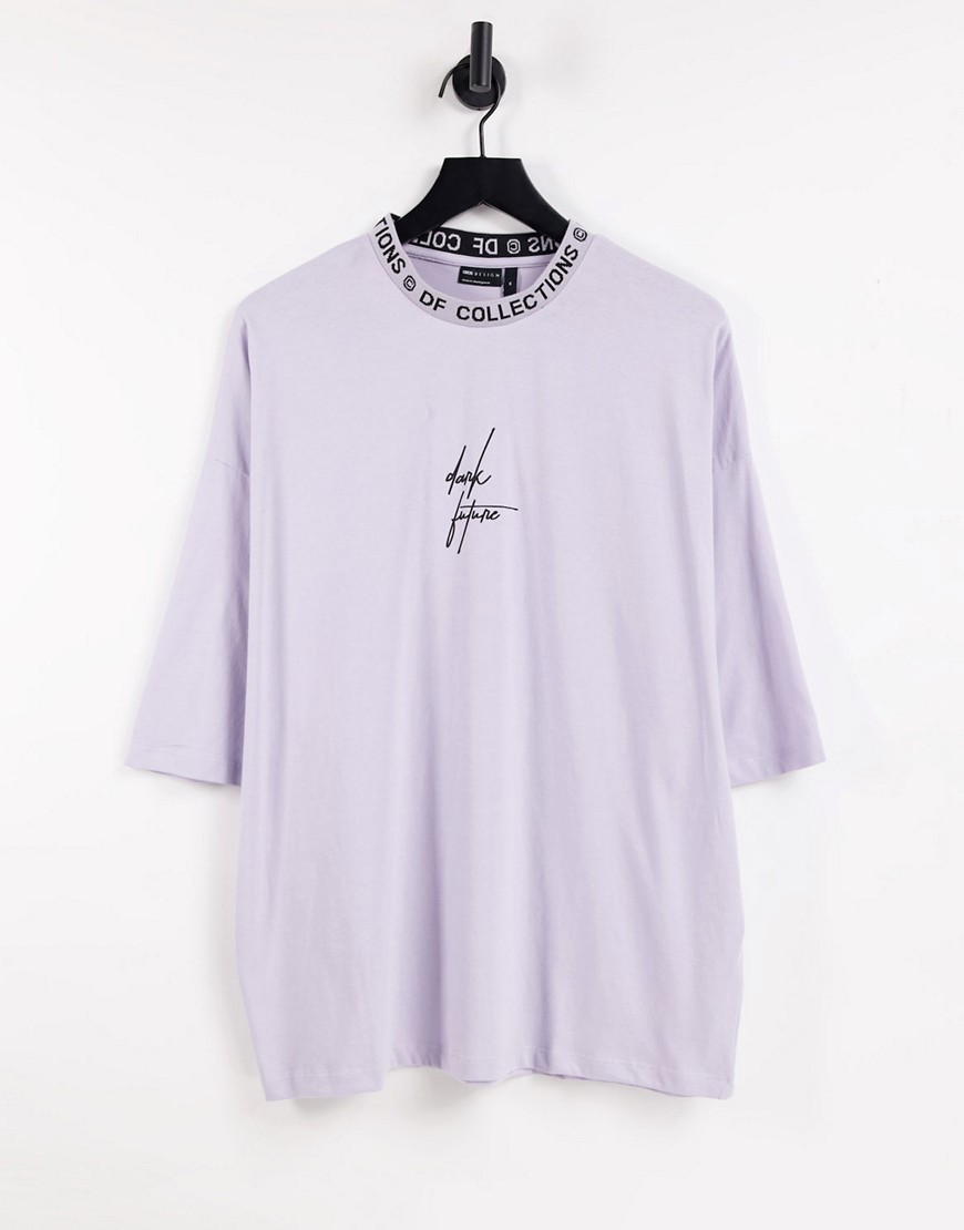 ASOS DARK FUTURE oversized t-shirt in lilac with logo neck trim-Purple