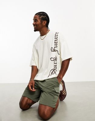 ASOS Dark Future oversized t-shirt in off white with logo front print