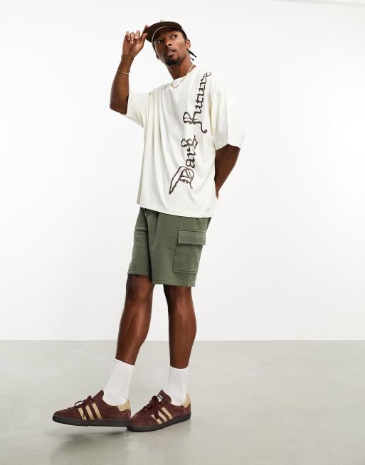 ASOS Dark Future oversized t-shirt in off white with logo front print