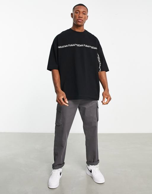 ASOS Dark Future oversized t-shirt in pique jersey with logo taping in black