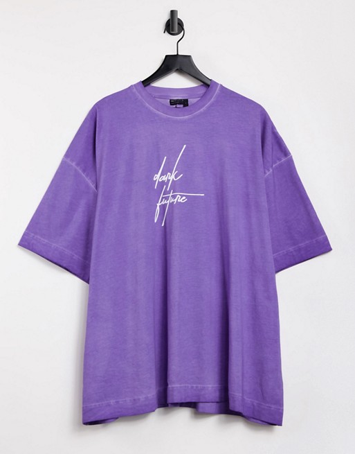 ASOS Dark Future oversized t-shirt in purple oil wash with chest logo