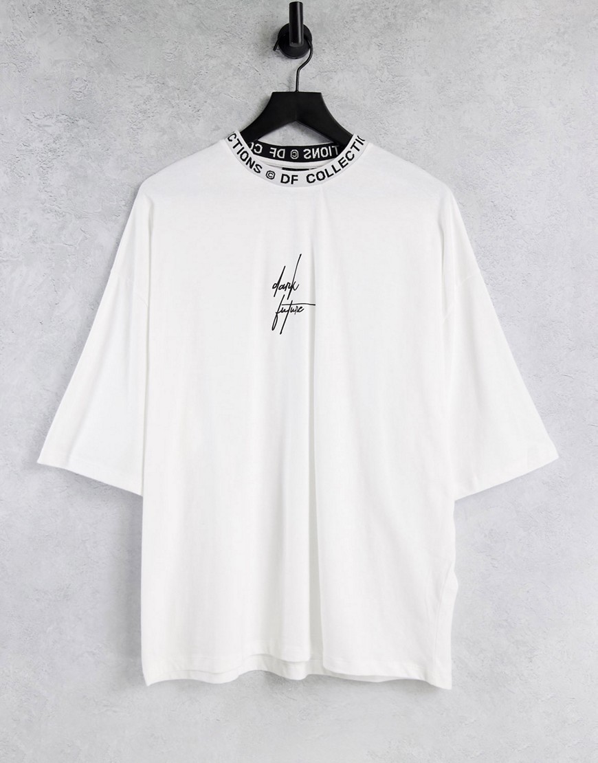 ASOS DARK FUTURE oversized t-shirt in rose with logo neck trim-White