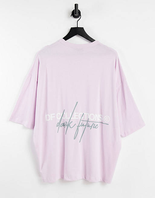 ASOS Dark Future oversized t-shirt in stone with back logo print | ASOS