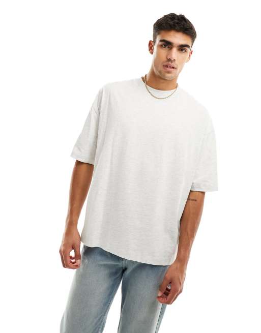 ASOS Dark Future oversized t-shirt in white marl with text back