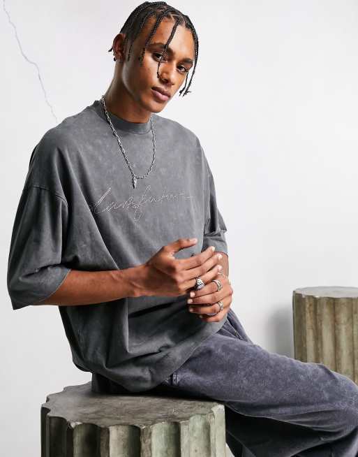 ASOS Dark Future - Oversized T-shirt med rhinstenslogo i forvasket sort