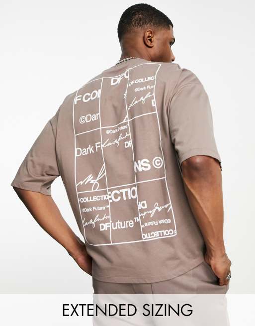 ASOS Dark Future - Oversized t-shirt met biezen en grafische logoprint in bruin, deel van co-ord set