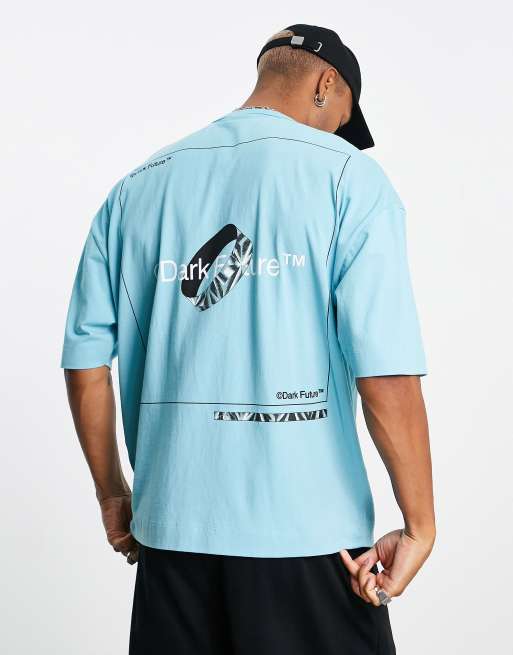 ASOS Dark Future - Oversized T-shirt met grafische print en logoprint in aquablauw