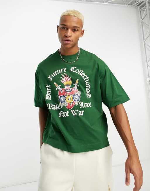 ASOS Dark Future - Oversized T-shirt met grafische print op de voorkant in donkergroen