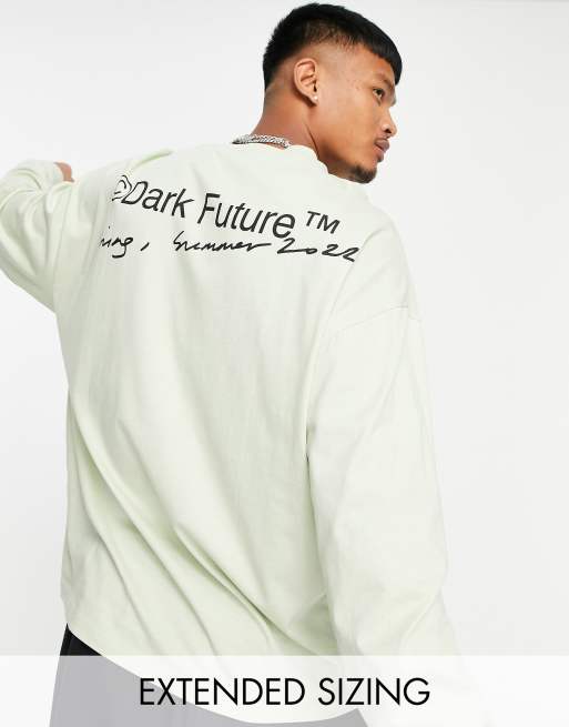 ASOS Dark Future - Oversized T-shirt met lange mouwen en logoprint in mintgroen