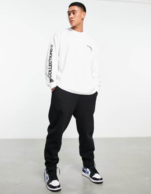 ASOS - Dark Future - Oversized T-shirt met lange mouwen en vervaagde, grafische logoprints in wit