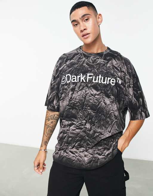 ASOS Dark Future - Oversized T-shirt met logoprint en contrasterende wassing in zwart