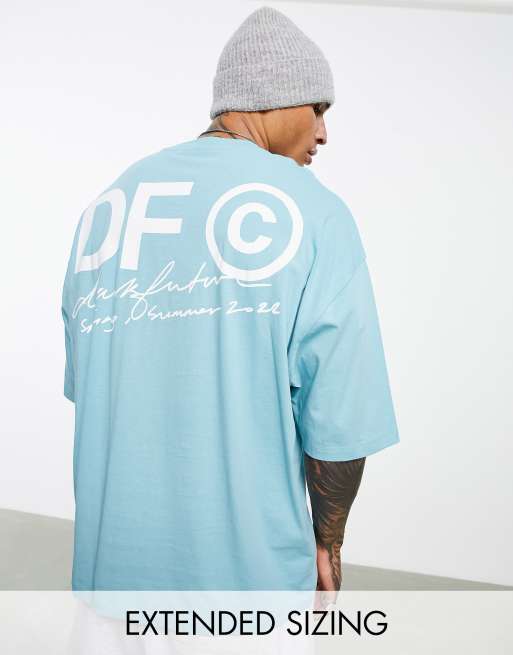 ASOS Dark Future - Oversized T-shirt met logoprint op de achterkant in aquablauw