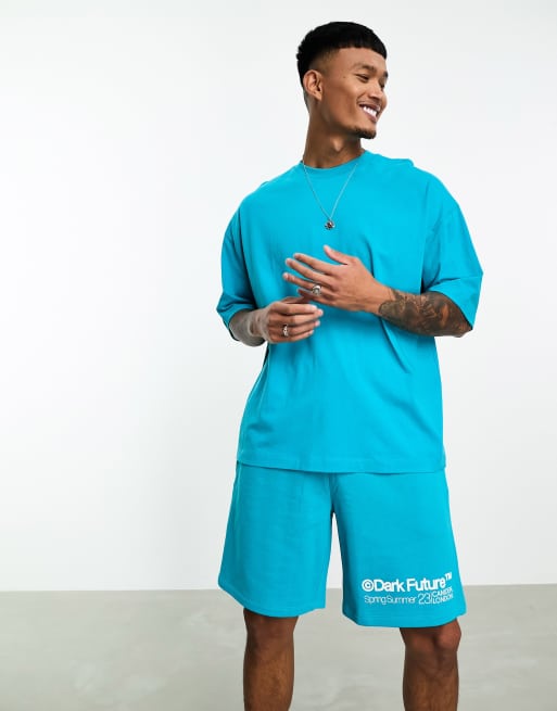 ASOS Dark Future - Oversized T-shirt met logoprint op de achterkant in blauw, deel van co-ord set, 3 van 4