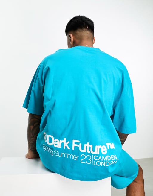 ASOS Dark Future - Oversized T-shirt met logoprint op de achterkant in blauw, deel van co-ord set, 4 van 4