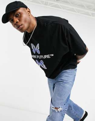 Asos Dark Future Oversized T-shirt Set N Black With Butterfly Print