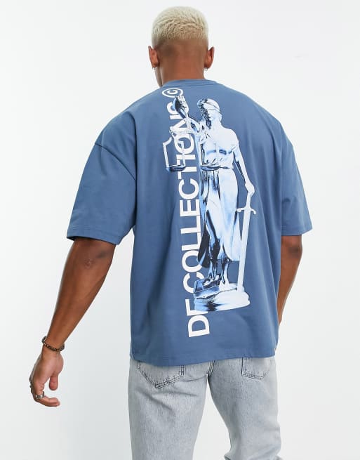 ASOS Dark Future - Oversized T-shirt van 220g/m² zware stof met chrome standbeeldprint in blauw