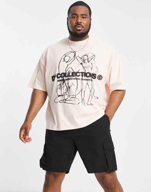 ASOS - Dark Future - Oversized T-shirt van zware stof met abstracte grafische print in roze, 2 van 4