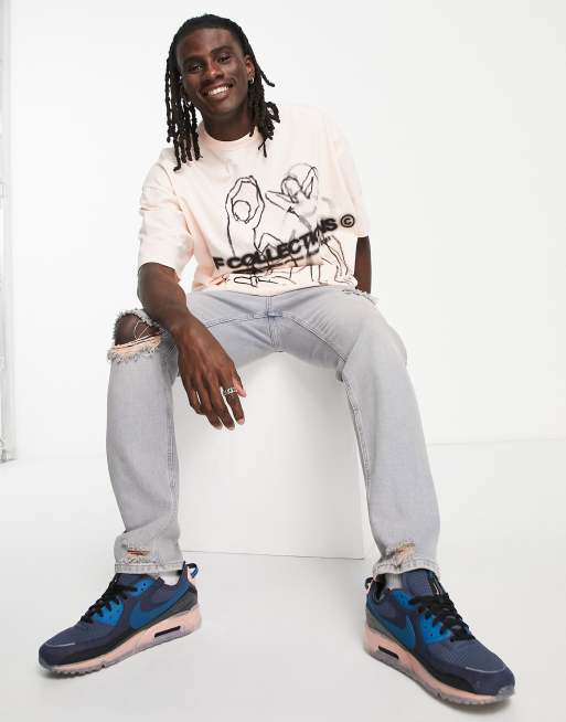 ASOS - Dark Future - Oversized T-shirt van zware stof met abstracte grafische print in roze, 3 van 4