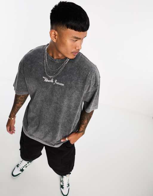 ASOS Dark Future - Oversized T-shirt van zware stof met logoprint op de rug en wassing in zwart