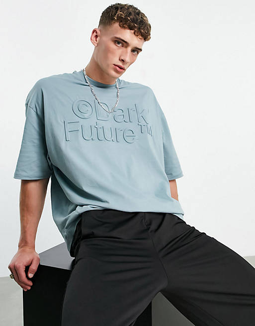 ASOS Dark Future oversized t-shirt with 3D embossed logo in grey