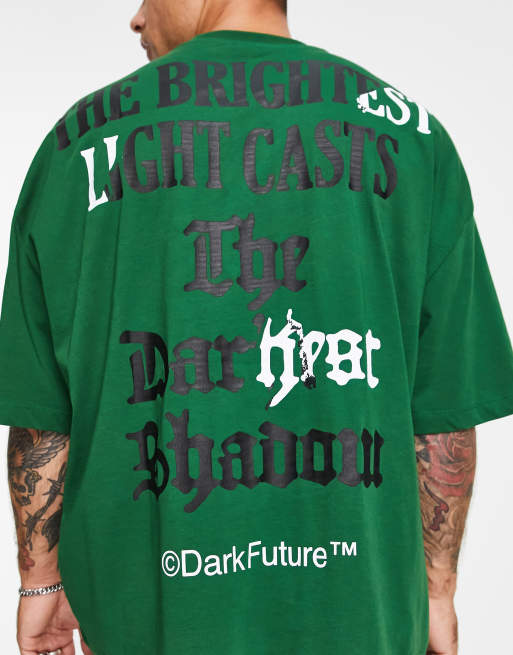 ASOS Dark Future oversized t-shirt with back gothic slogan print in dark green, 4 of 4