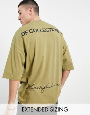 ASOS Dark Future oversized t-shirt with back graphic prints in khaki