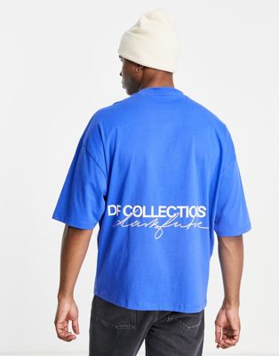 ASOS Dark Future oversized t-shirt with back logo print in bright blue ...